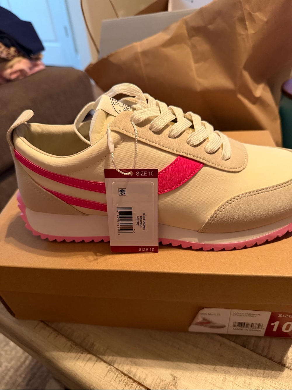 Steve Madden Cream and Hot Pink Lace-Up Women's Sneaker - Picture 4 of 7